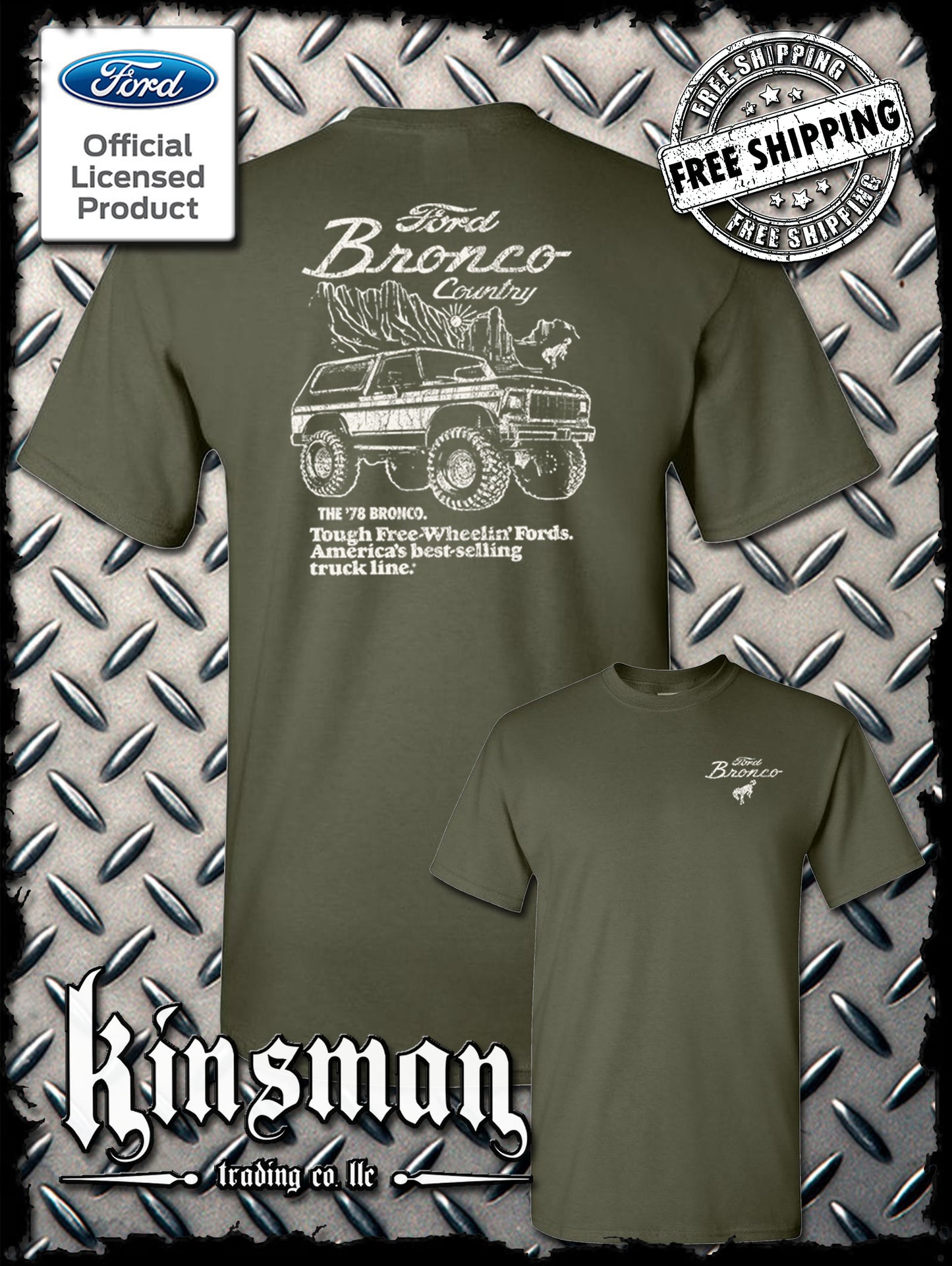 Ford Bronco Country Retro '78 Free Wheelin' 2-Sided T-Shirt - Official Licensed Product
