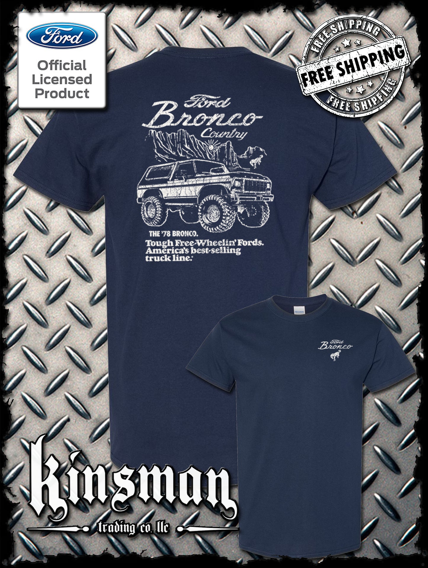 Ford Bronco Country Retro '78 Free Wheelin' 2-Sided T-Shirt - Official Licensed Product