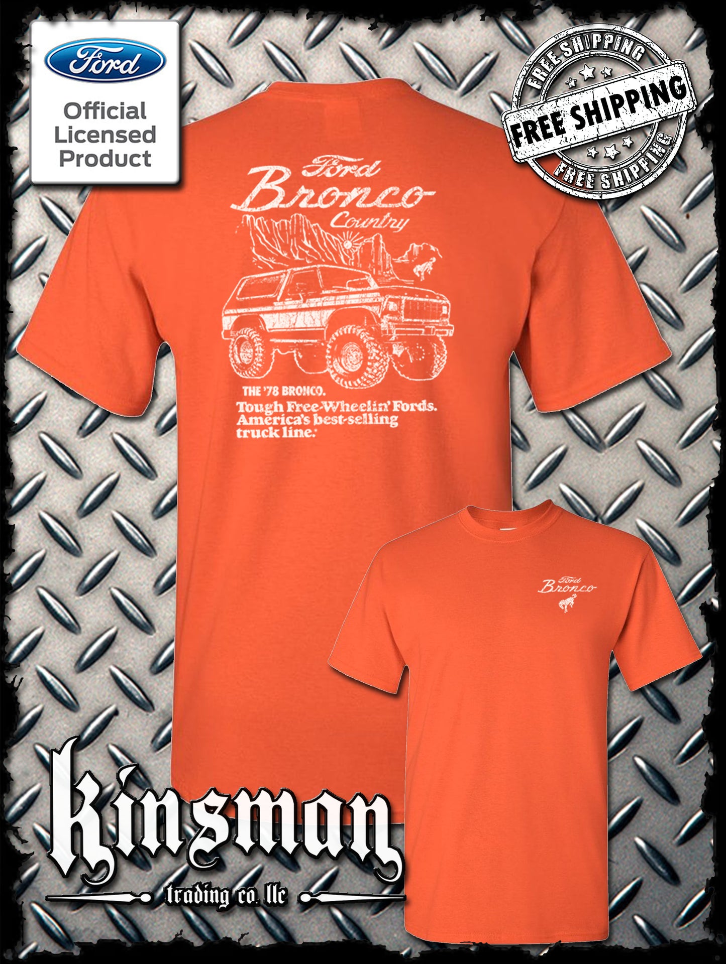 Ford Bronco Country Retro '78 Free Wheelin' 2-Sided T-Shirt - Official Licensed Product