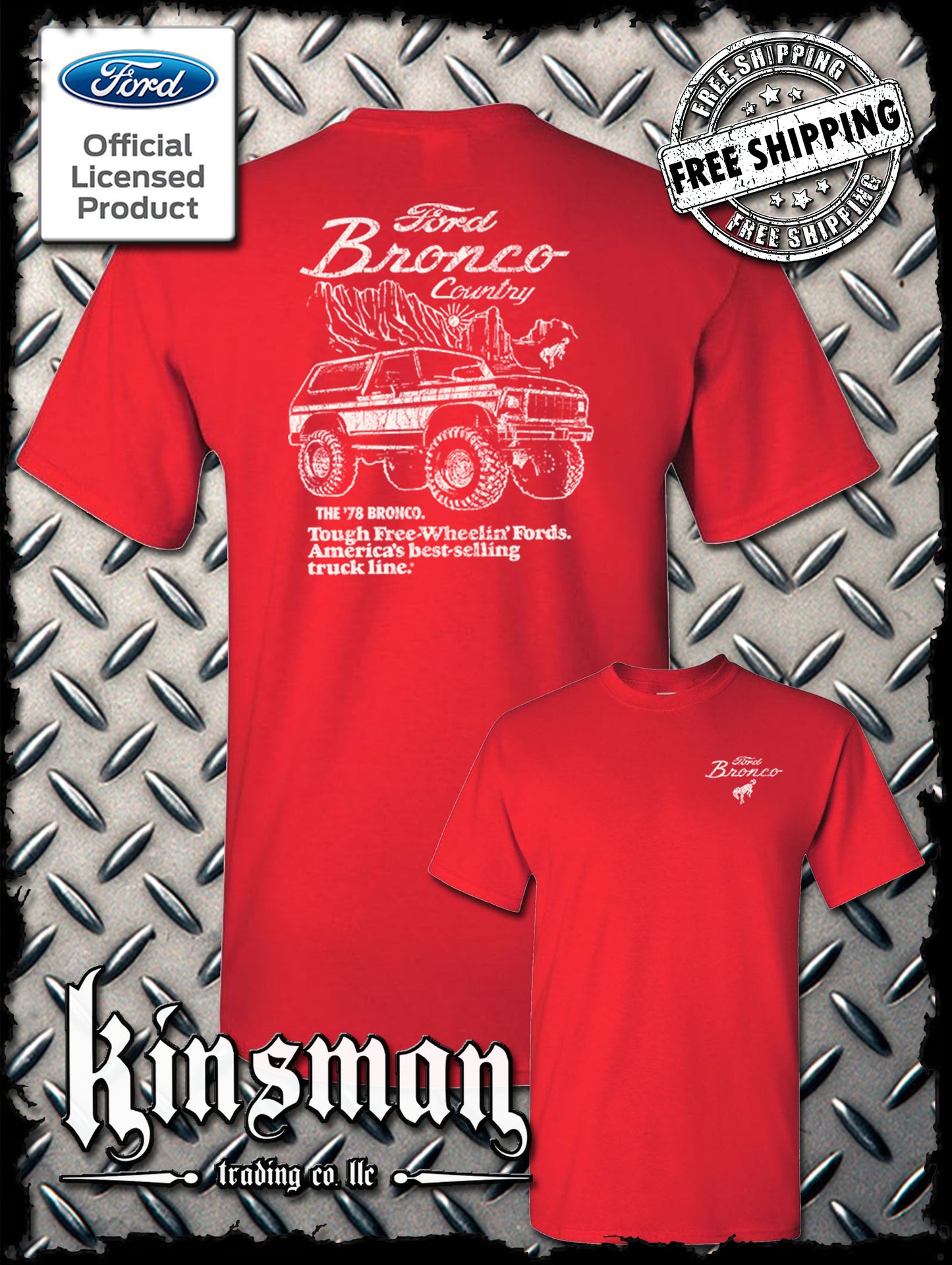 Ford Bronco Country Retro '78 Free Wheelin' 2-Sided T-Shirt - Official Licensed Product