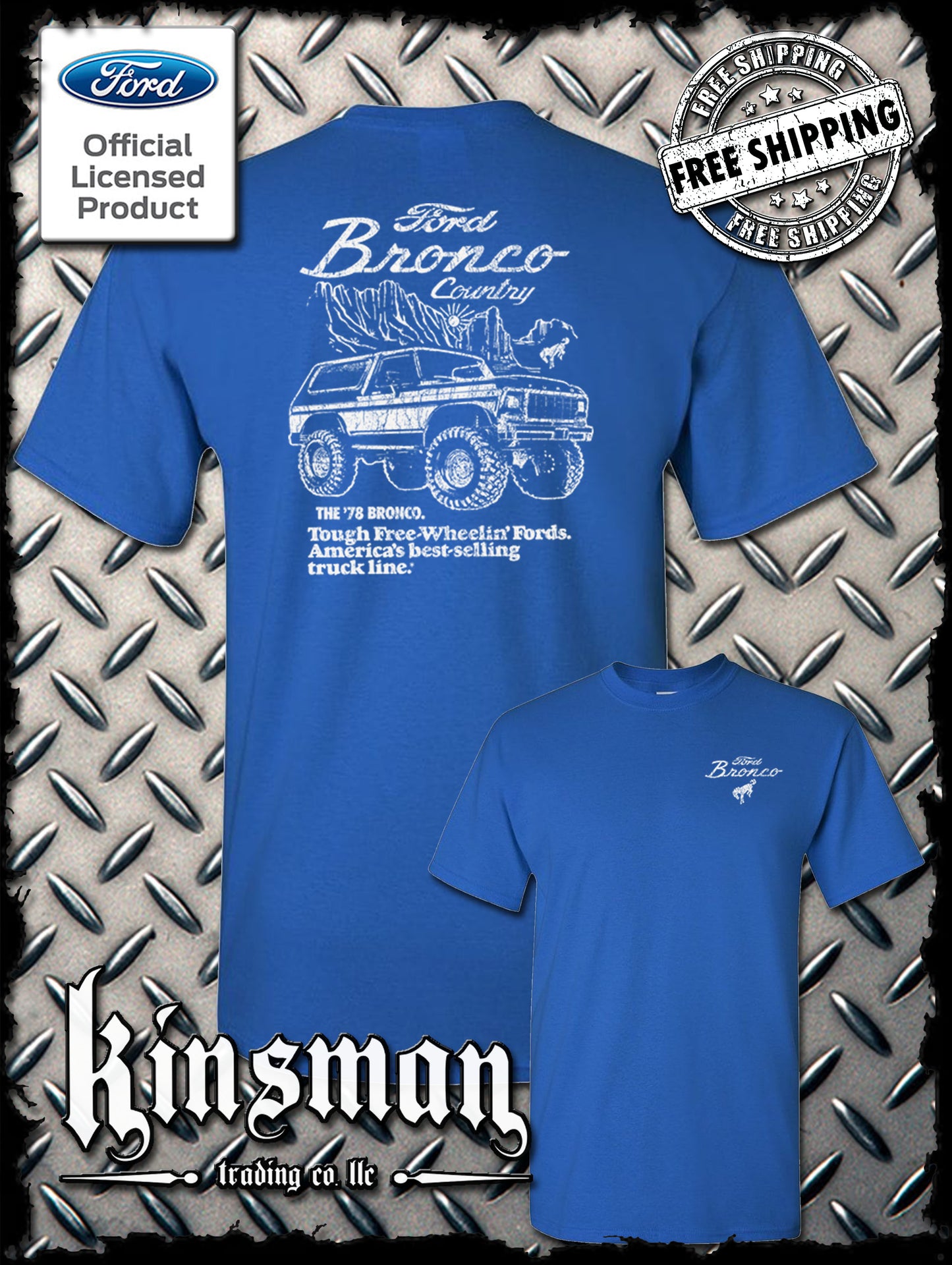 Ford Bronco Country Retro '78 Free Wheelin' 2-Sided T-Shirt - Official Licensed Product