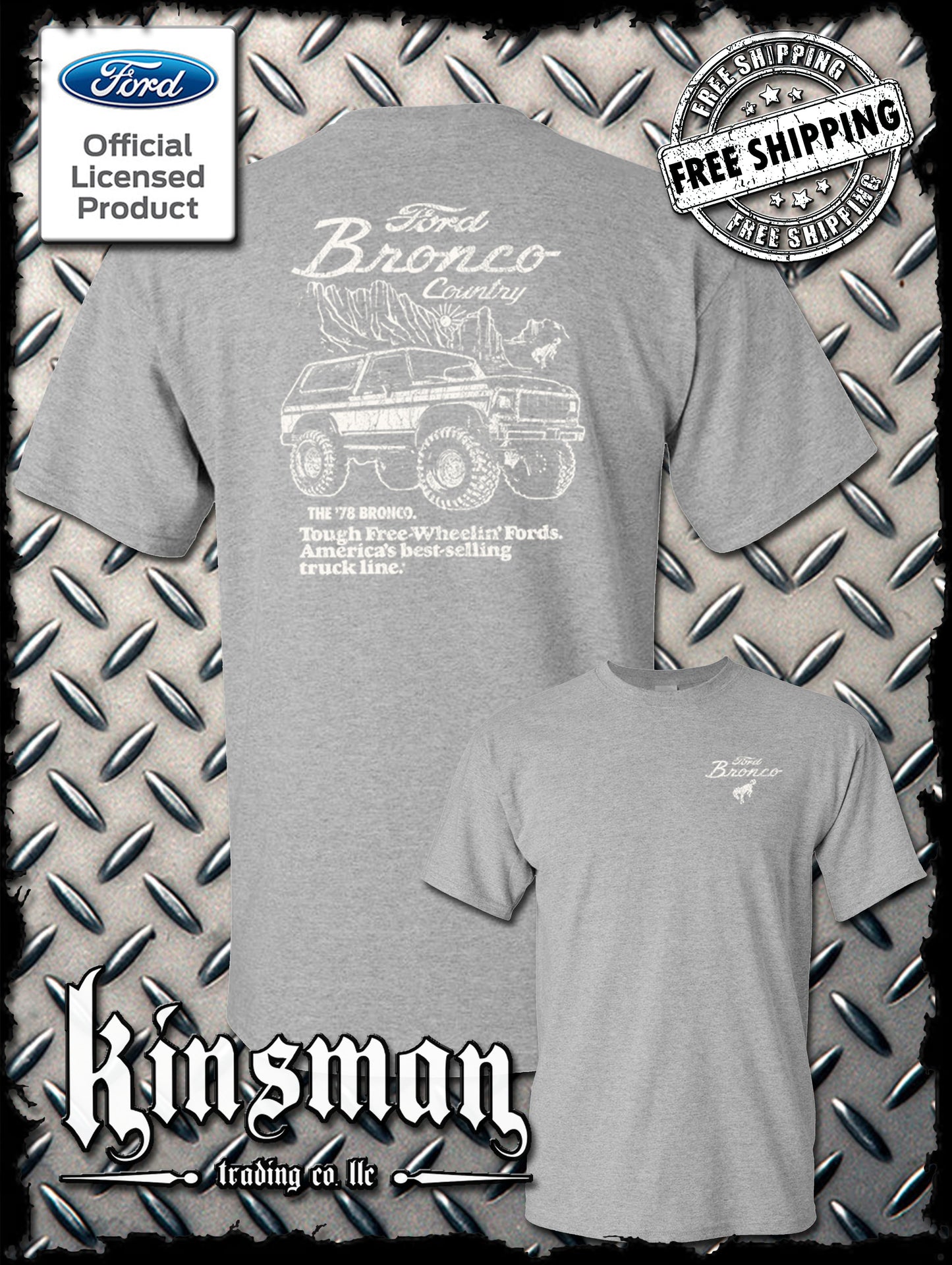 Ford Bronco Country Retro '78 Free Wheelin' 2-Sided T-Shirt - Official Licensed Product