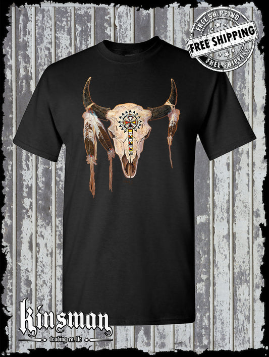 Buffalo Skull Native American Feather T-Shirt Indian