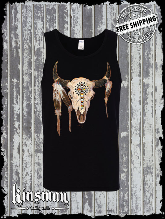 Buffalo Skull Native American Feather Tank Top T-Shirt Indian