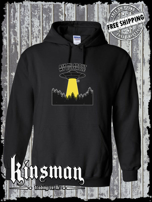 Ask Me About My Butthole Funny Alien UFO Hoodie Sweatshirt Todd Goldman Licensed