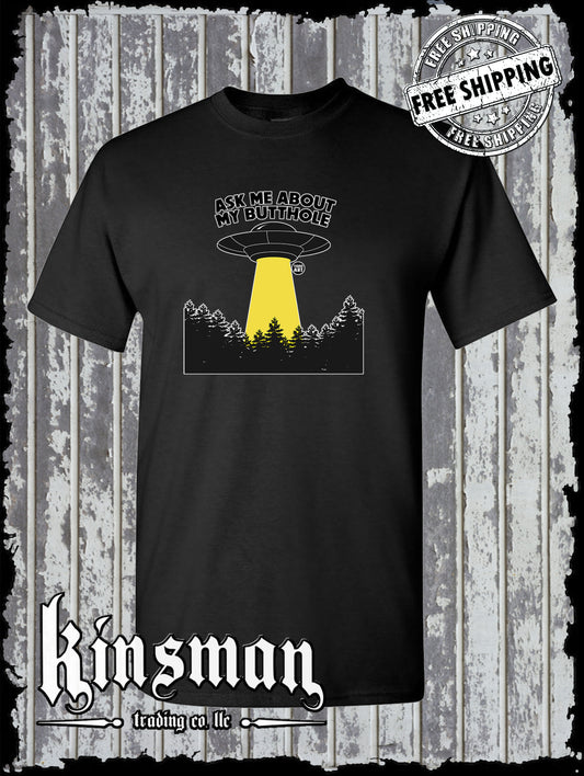Ask Me About My Butthole Funny Alien UFO T-Shirt Todd Goldman Licensed