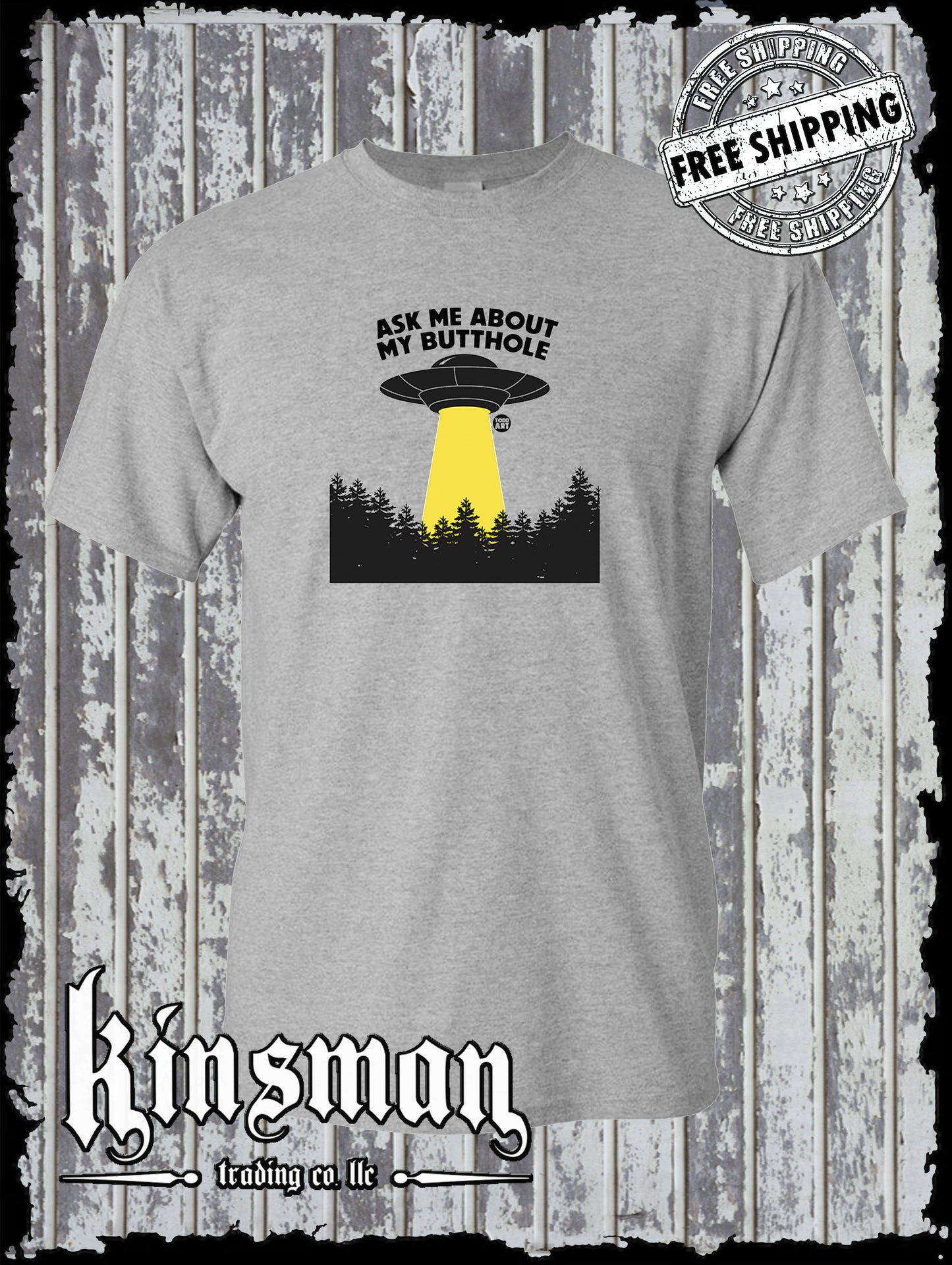 Ask Me About My Butthole Funny Alien UFO T-Shirt Todd Goldman Licensed