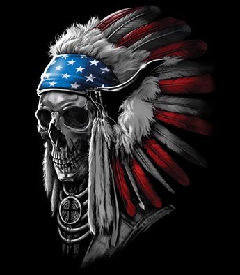 Patriotic Chief Skull Native American War Bonnet Feather Hoodie USA Freedom