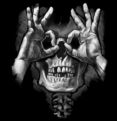 Luctus Skull Hands T-Shirt Liquid Blue Design Skeleton Death Eyes