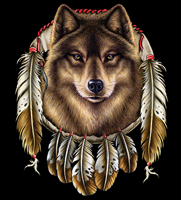 Wolf Dreamcatcher with Feathers Long Sleeve T-Shirt Native American Indian