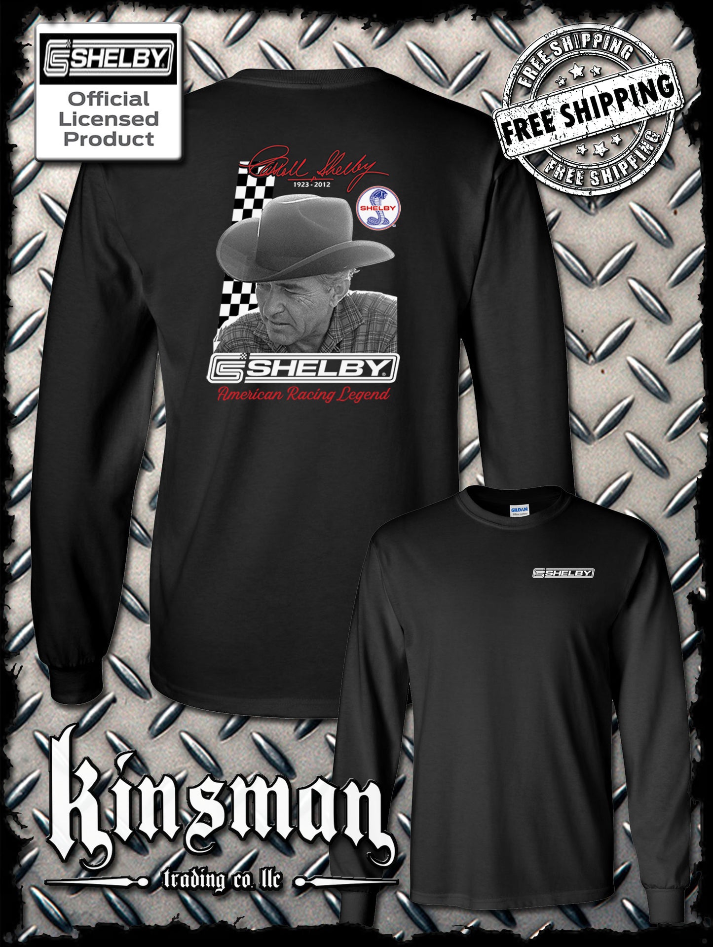 Carroll Shelby Portrait 2-Sided Long Sleeve T-Shirt GT 500 Ford Mustang