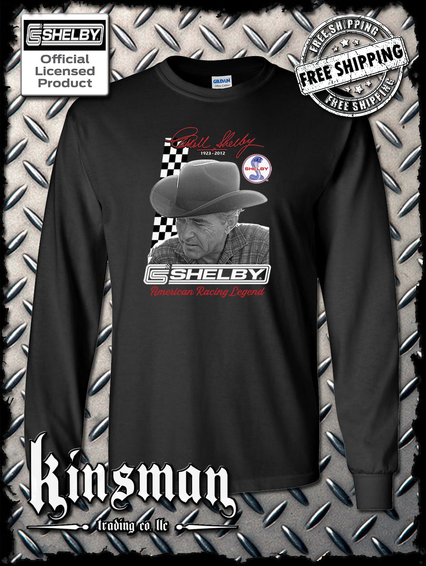 Carroll Shelby Portrait Long Sleeve T-Shirt GT 500 Ford Mustang