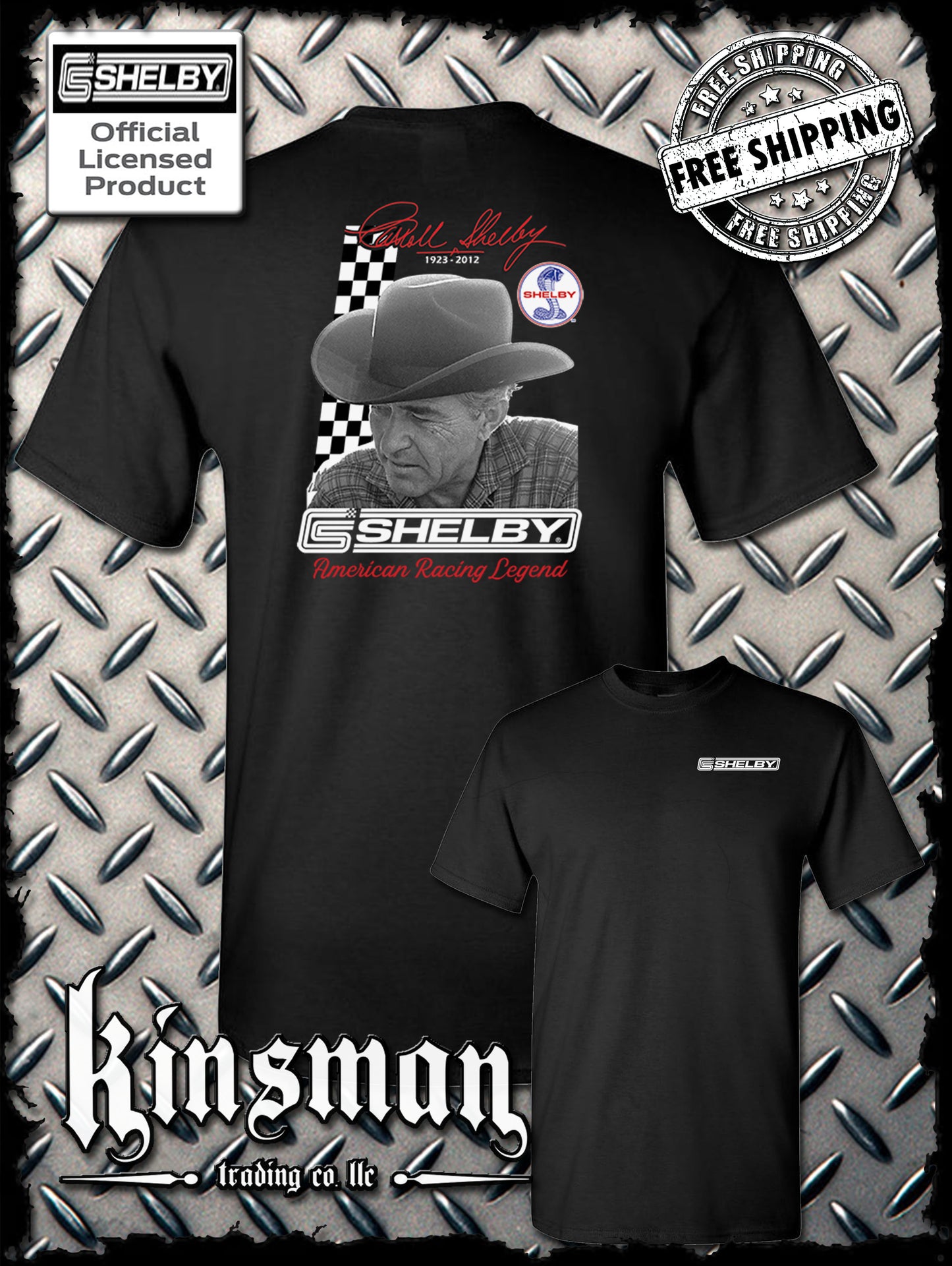 Carroll Shelby Portrait 2-Sided T-Shirt GT 500 Ford Mustang