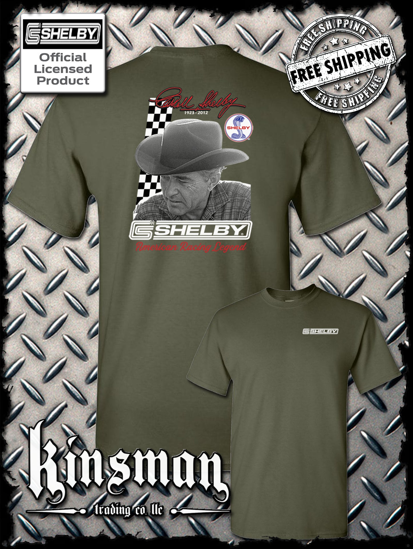 Carroll Shelby Portrait 2-Sided T-Shirt GT 500 Ford Mustang