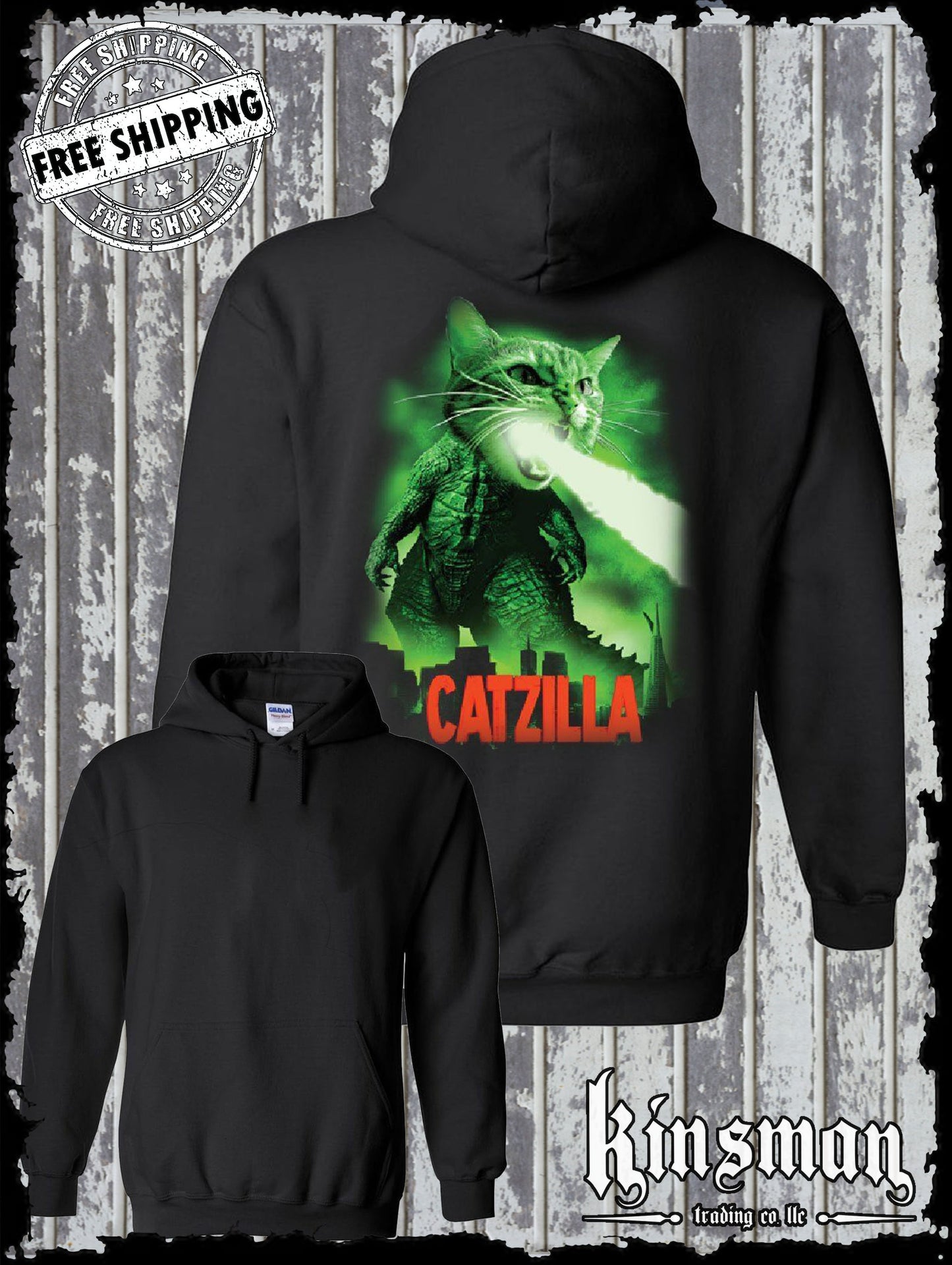Catzilla Funny Parody Hoodie / Sweatshirt Cat Kitten Pet Atomic Breath