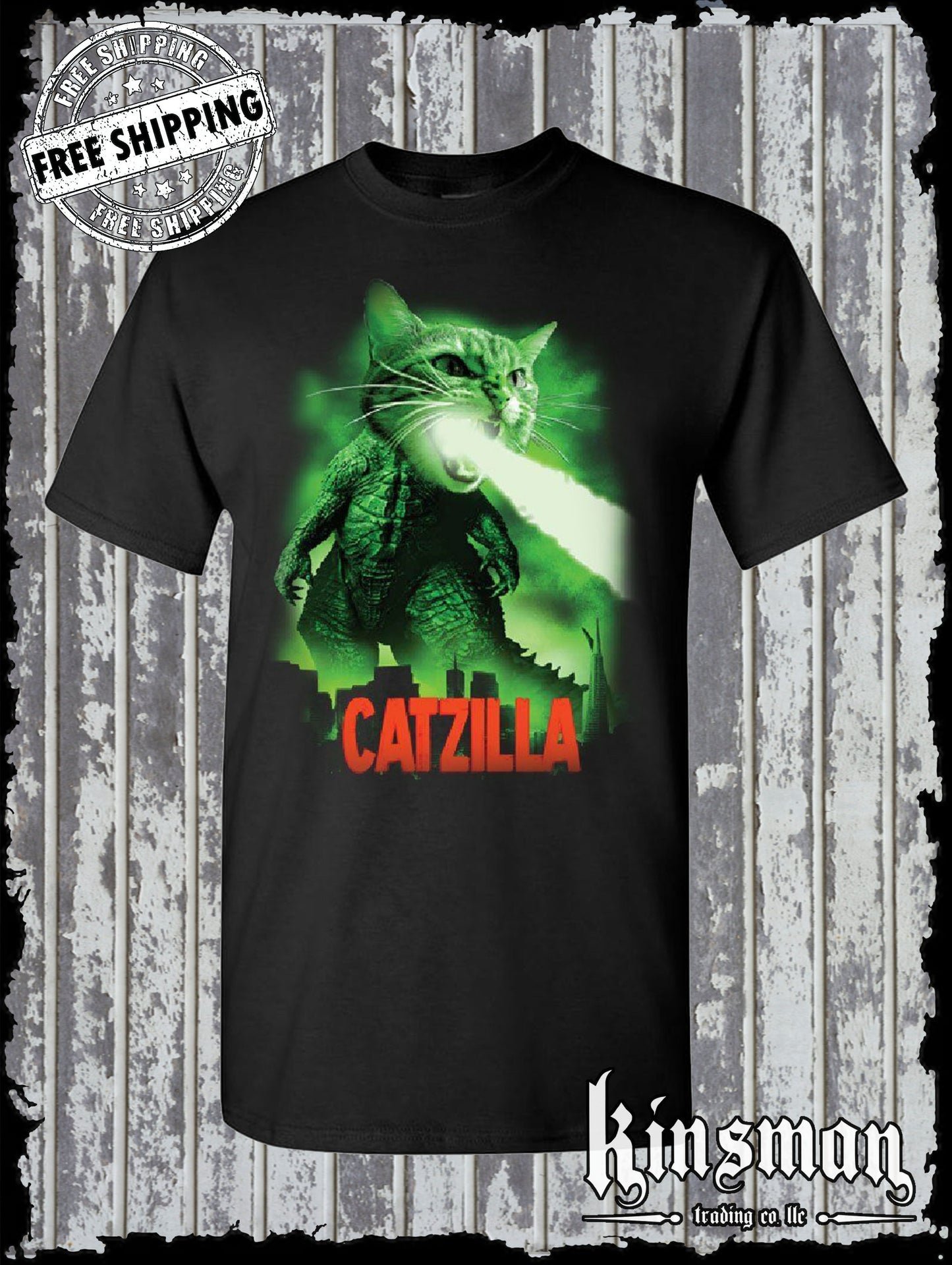 Catzilla Funny Parody T-Shirt Cat Kitten Pet Atomic Breath