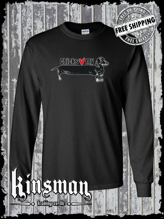 Chicks Love My Weiner Dog Dachshund Long Sleeve T-Shirt Todd Goldman Funny Pets