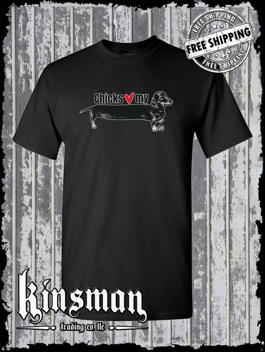 Chicks Love My Weiner Dog Dachshund T-Shirt Todd Goldman Funny Pets