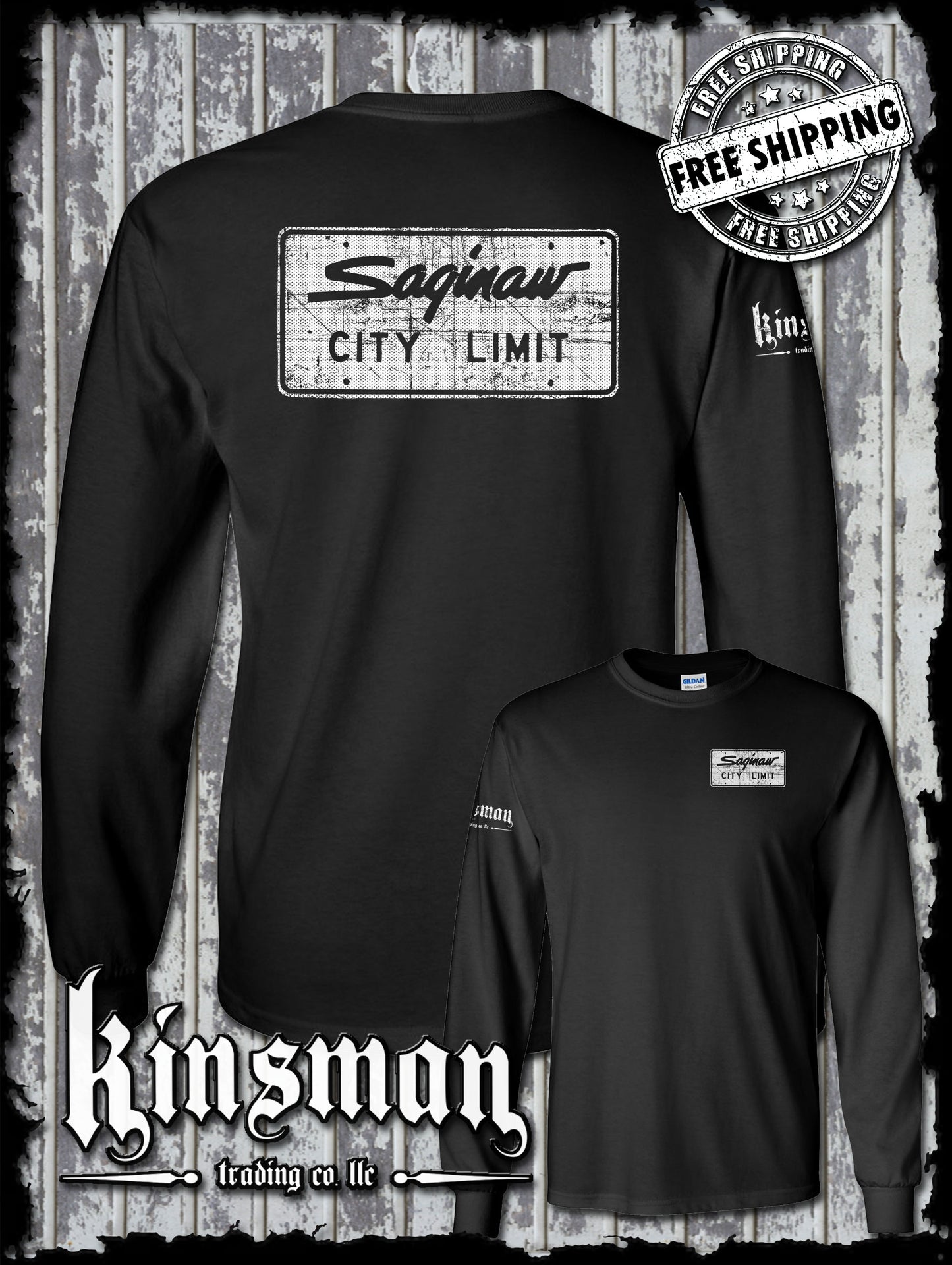 Saginaw City Limit Street Sign 2-Sided Long Sleeve T-Shirt