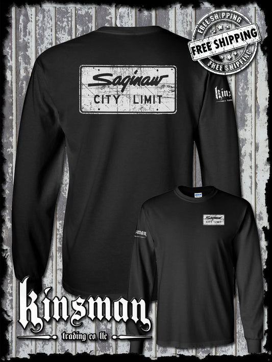 Saginaw City Limit Street Sign 2-Sided Long Sleeve T-Shirt