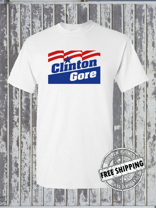Clinton Gore 1992 Retro Style Campaign White T-Shirt - Hillary, Bill, Al, Obama
