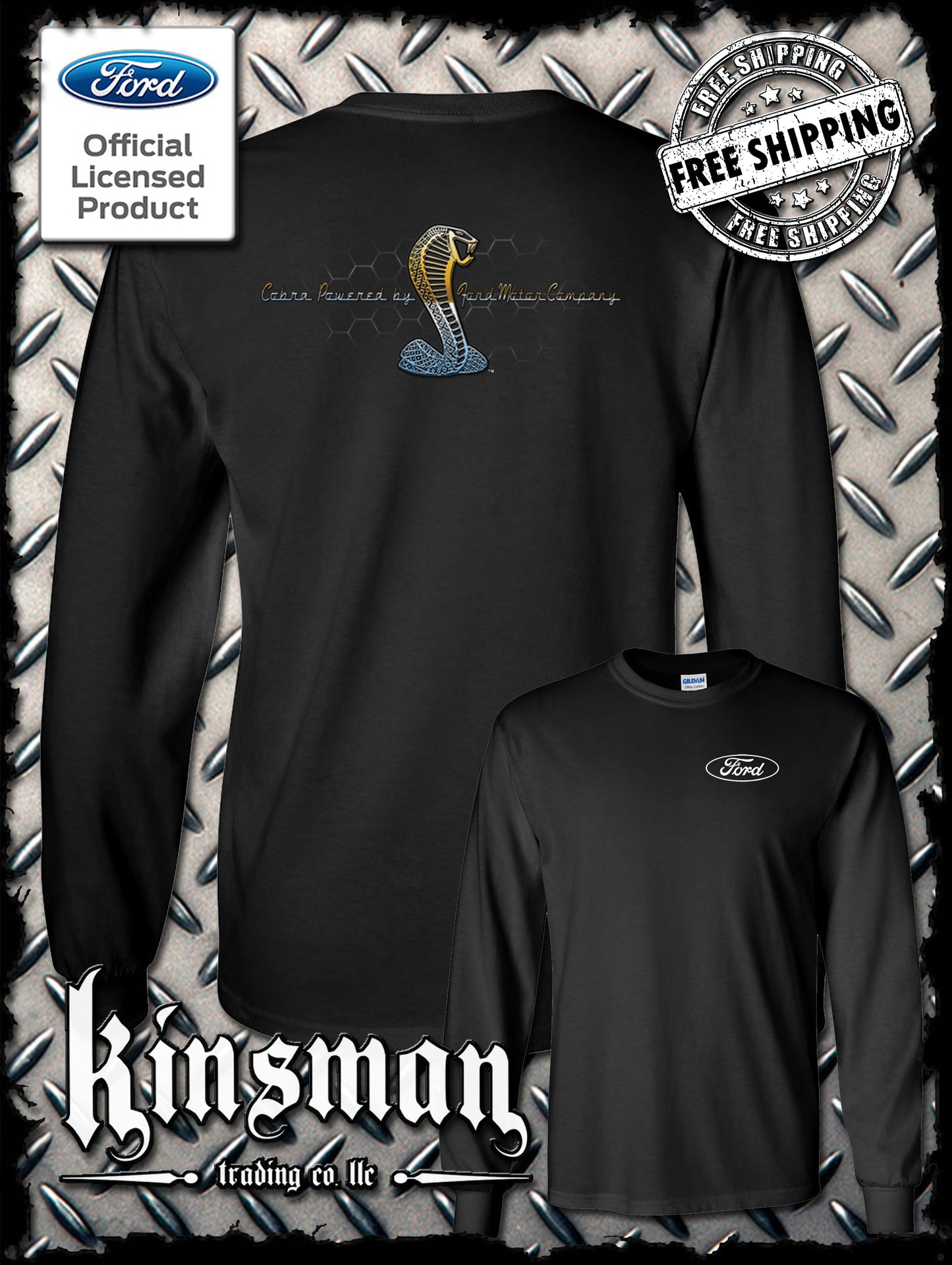 Cobra Powered by Ford 2-Sided Long Sleeve T-Shirt - Carrol Shelby GT500 Mustang - Official Licensed Product