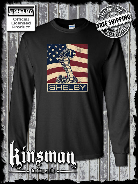 Carroll Shelby Cobra US Flag Logo Long Sleeve T-Shirt