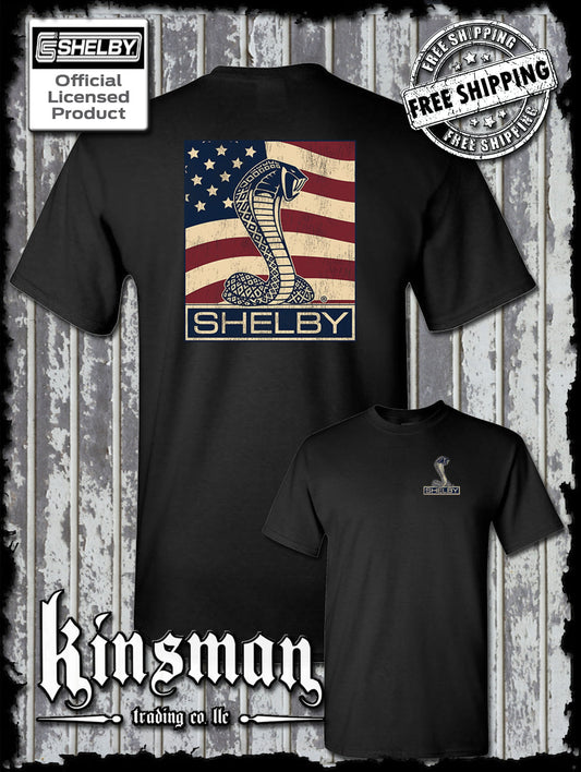 Carroll Shelby Cobra US Flag Logo 2-Sided T-Shirt