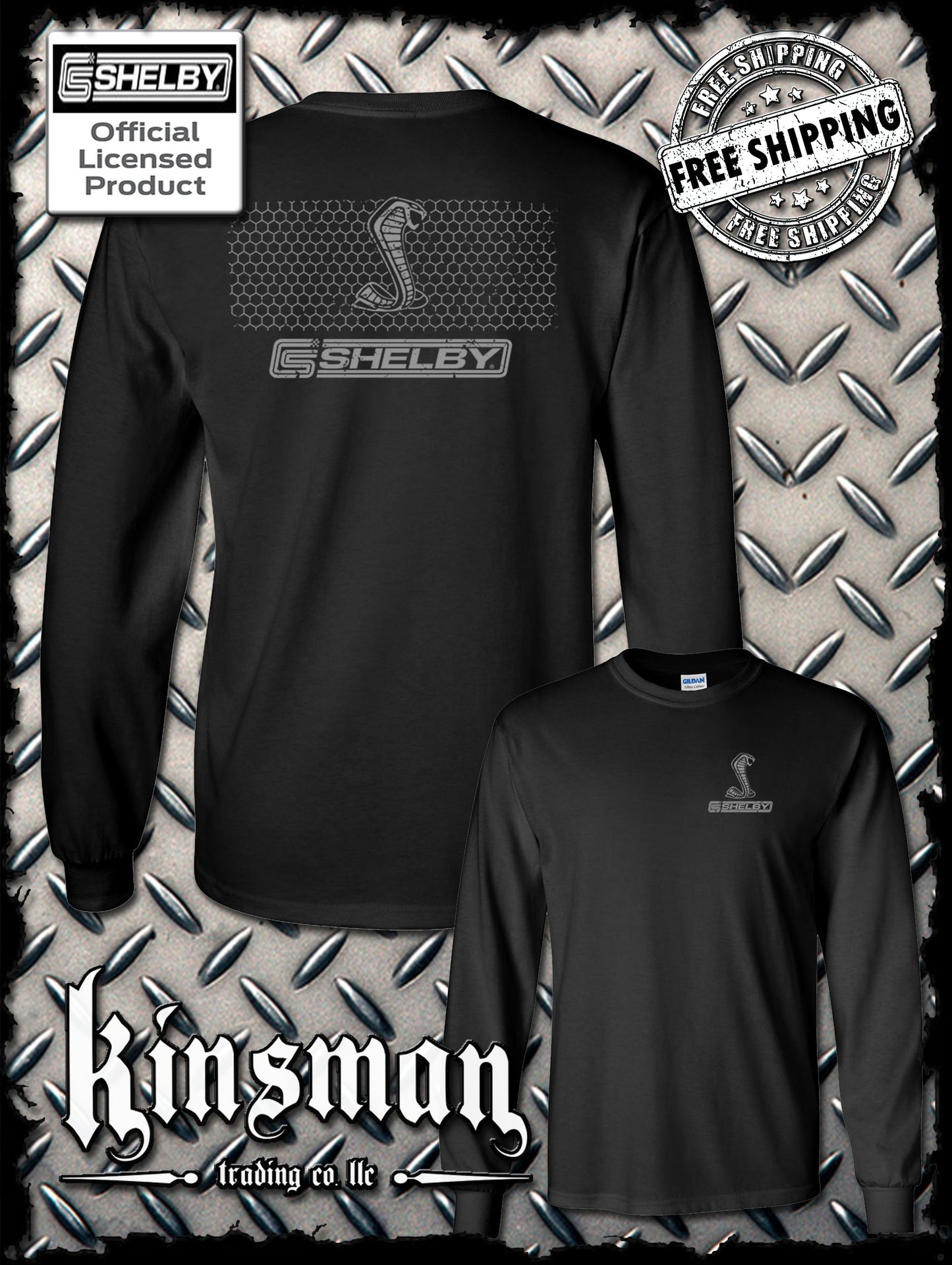 Carroll Shelby Cobra Grille 2-Sided Long Sleeve T-Shirt