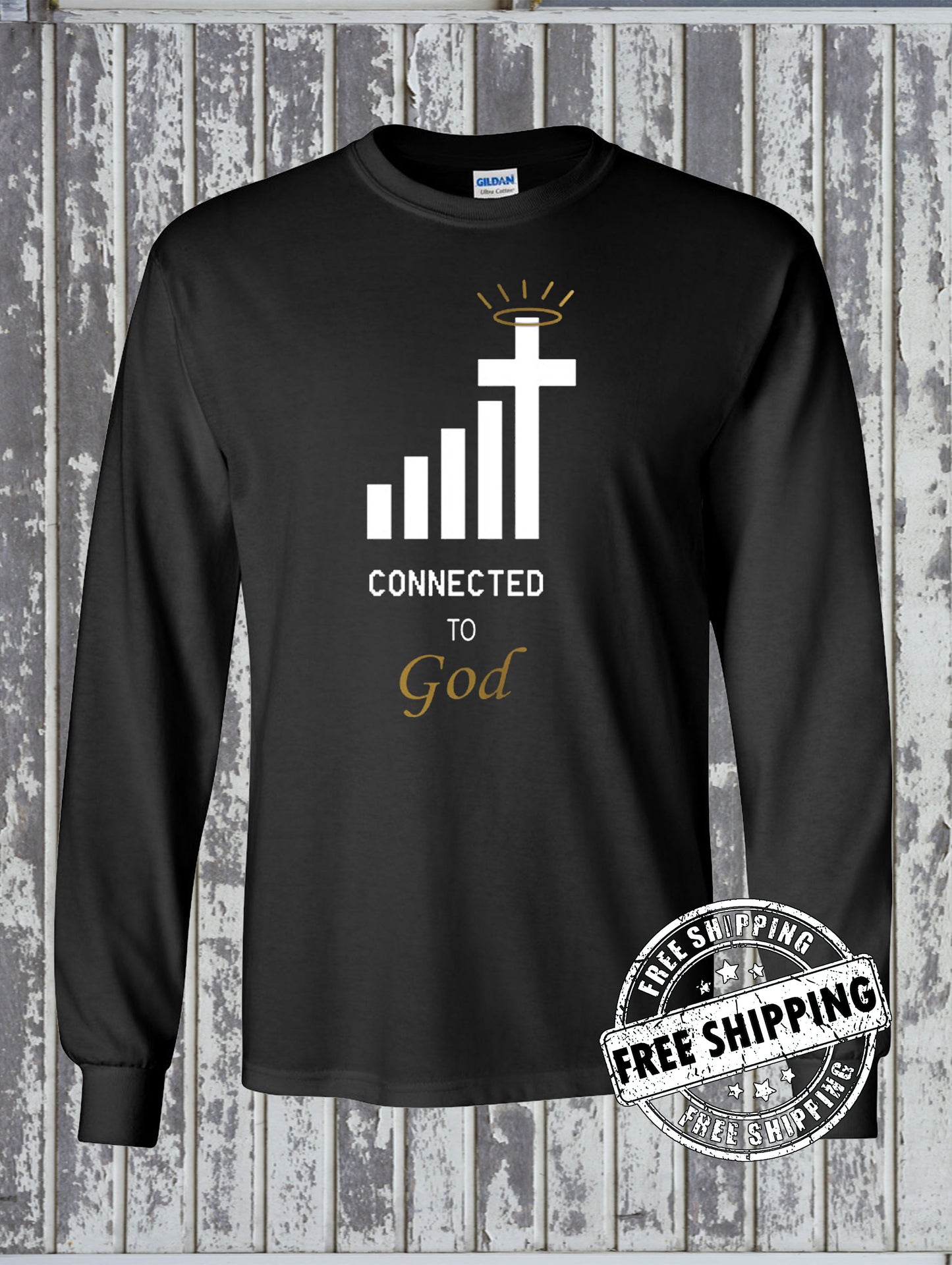 Connected to GOD Long Sleeve T-Shirt / Wifi Signal Phone Jesus Christian Faith