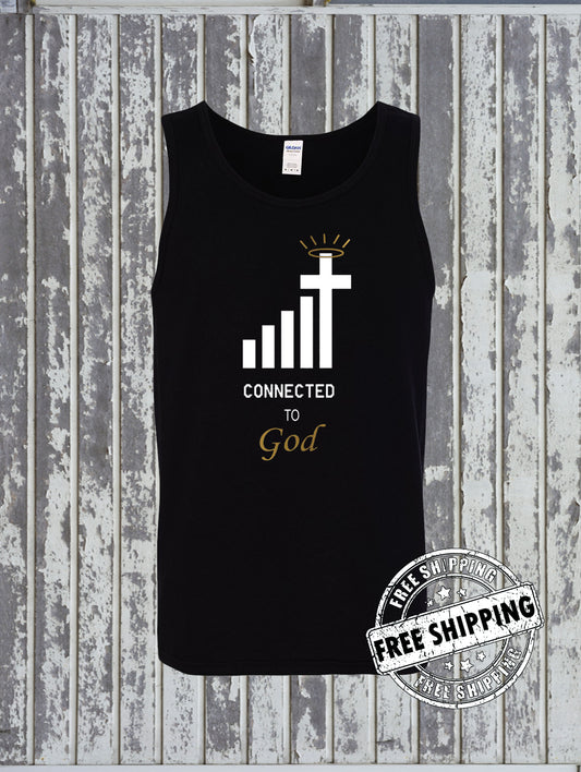 Connected to GOD Tank Top T-Shirt / Wifi Signal Phone Jesus Christian Faith God