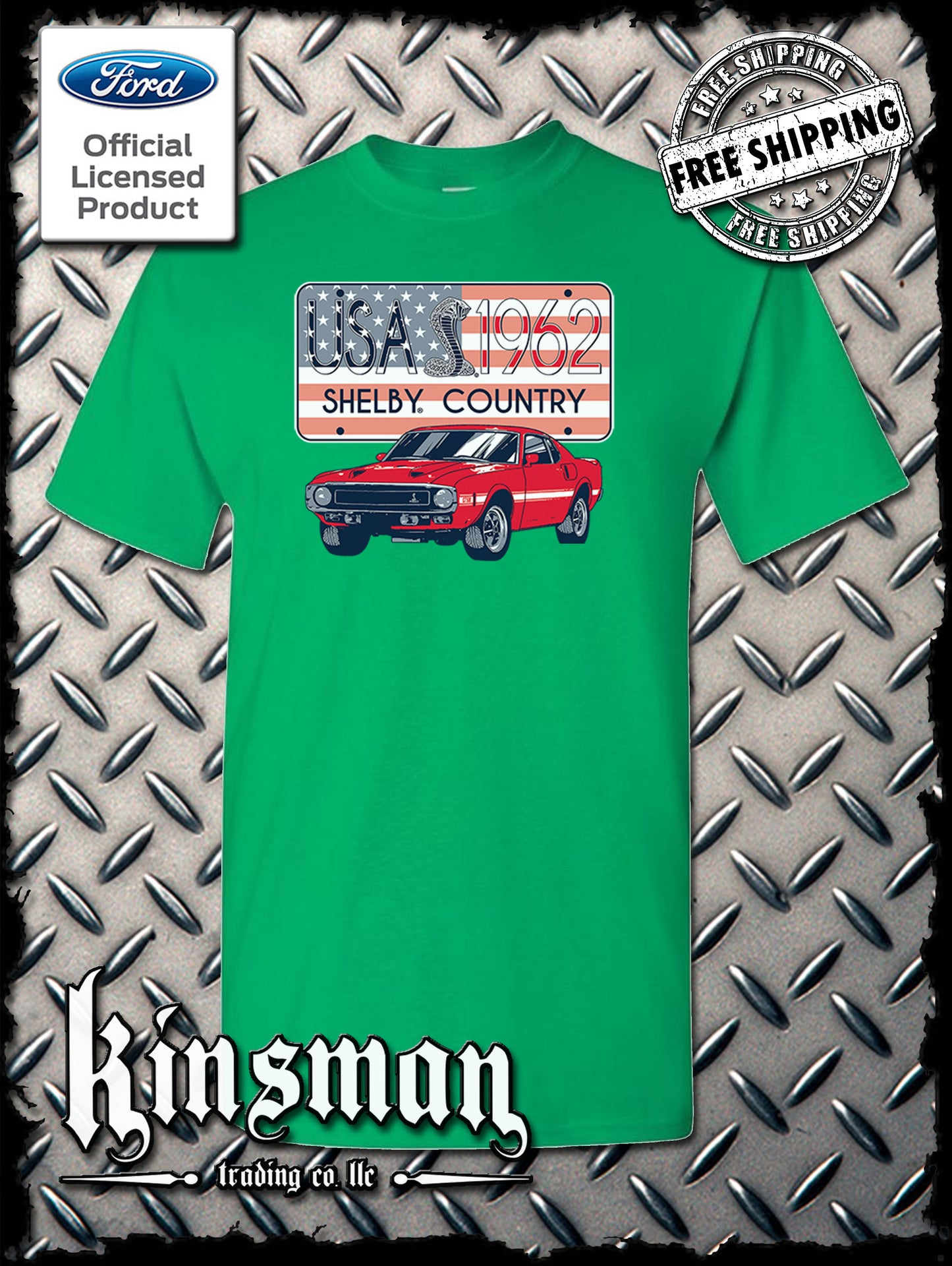 Carroll Shelby Country USA Flag 1962 License Plate T-Shirt