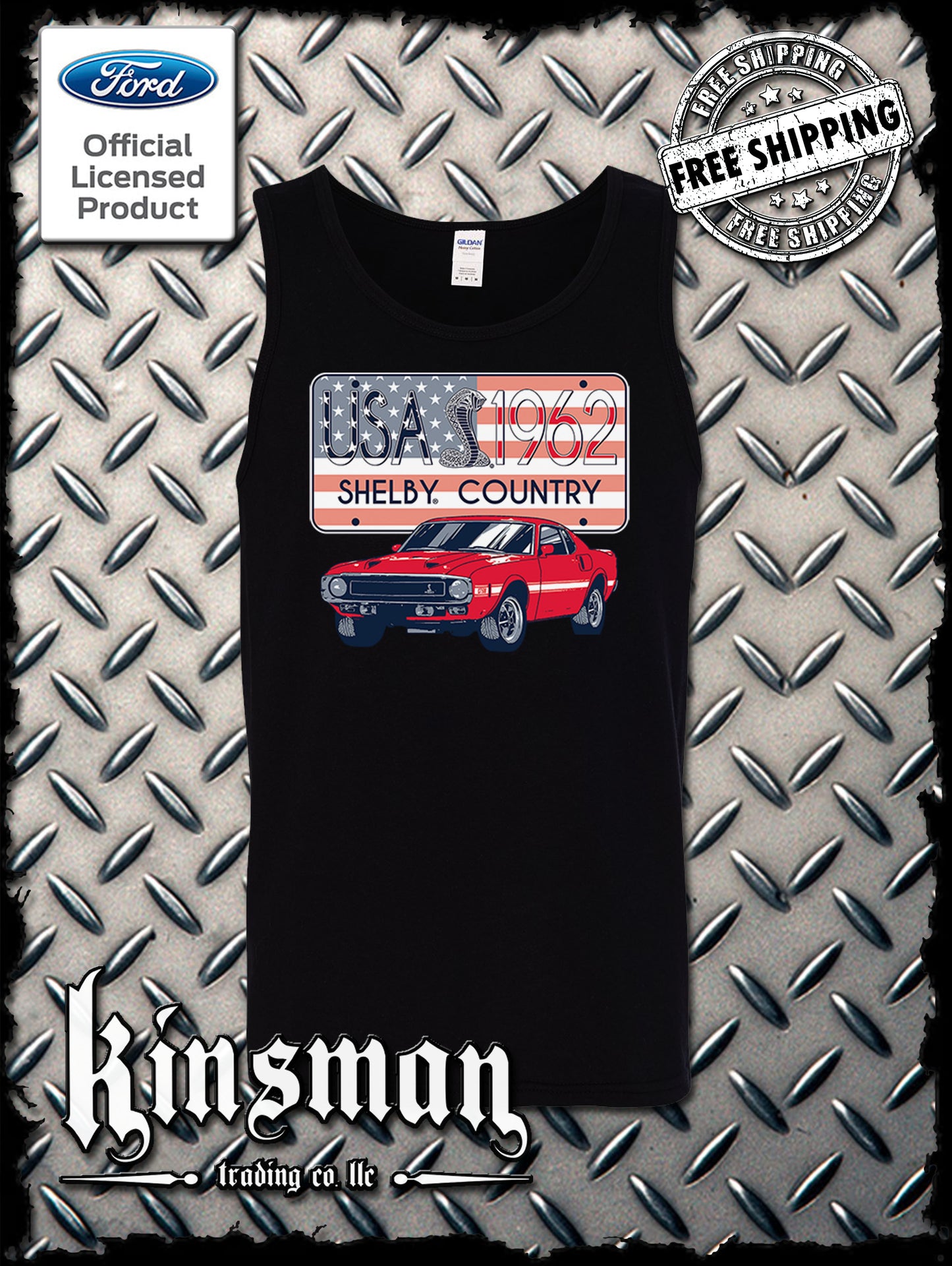 Carroll Shelby Country USA Flag 1962 License Plate Tank Top T-Shirt