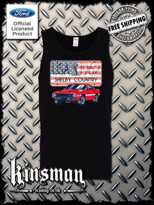 Carroll Shelby Country USA Flag 1962 License Plate Tank Top T-Shirt