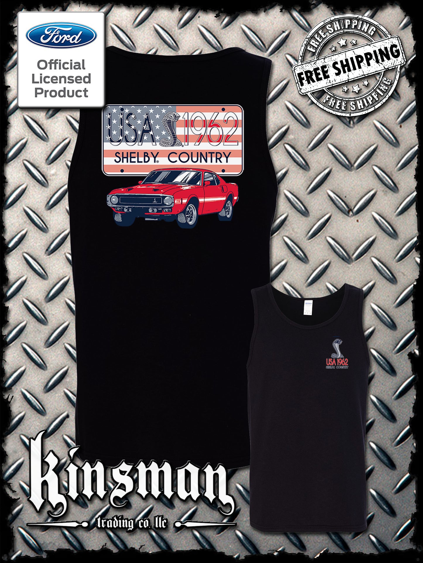 Carroll Shelby Country USA Flag 1962 License Plate 2-Sided Tank Top T-Shirt