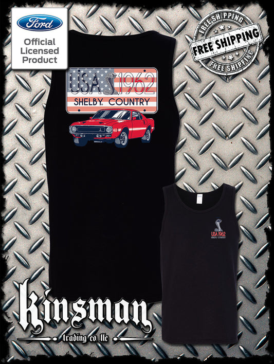 Carroll Shelby Country USA Flag 1962 License Plate 2-Sided Tank Top T-Shirt