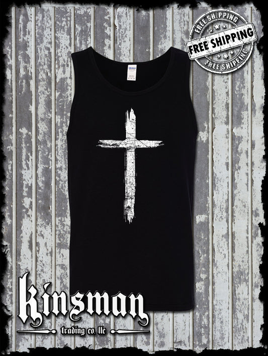 Cross Distressed Crucifix Tank Top T-Shirt / Catholic Christian Jesus God Faith