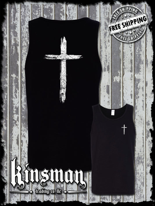Cross Distressed Crucifix 2-Sided Tank Top T-Shirt / Catholic Christian Jesus God Faith