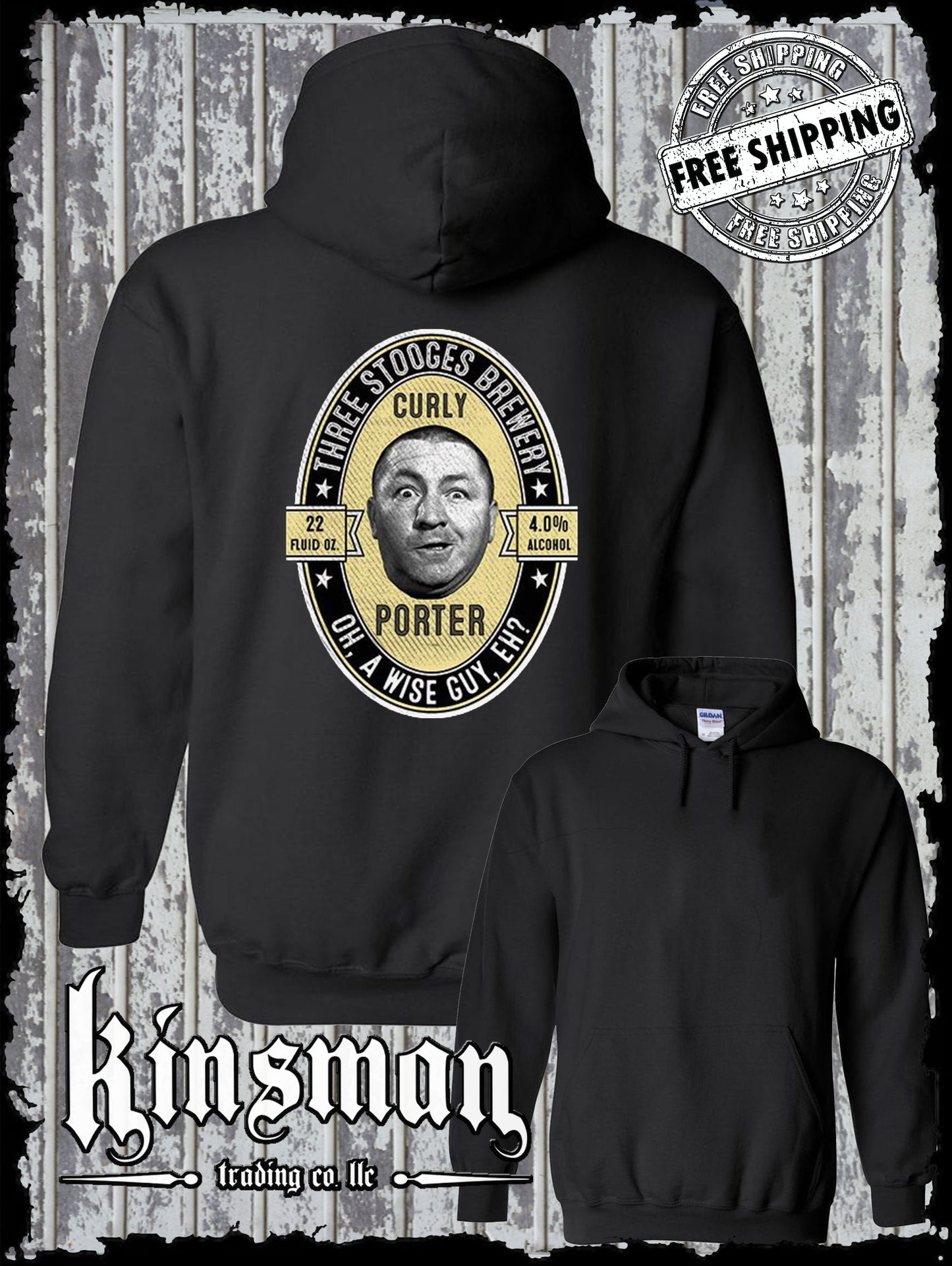 Curly Porter Three Stooges Brewery Hoodie Sweatshirt - Authentic Licensed Product