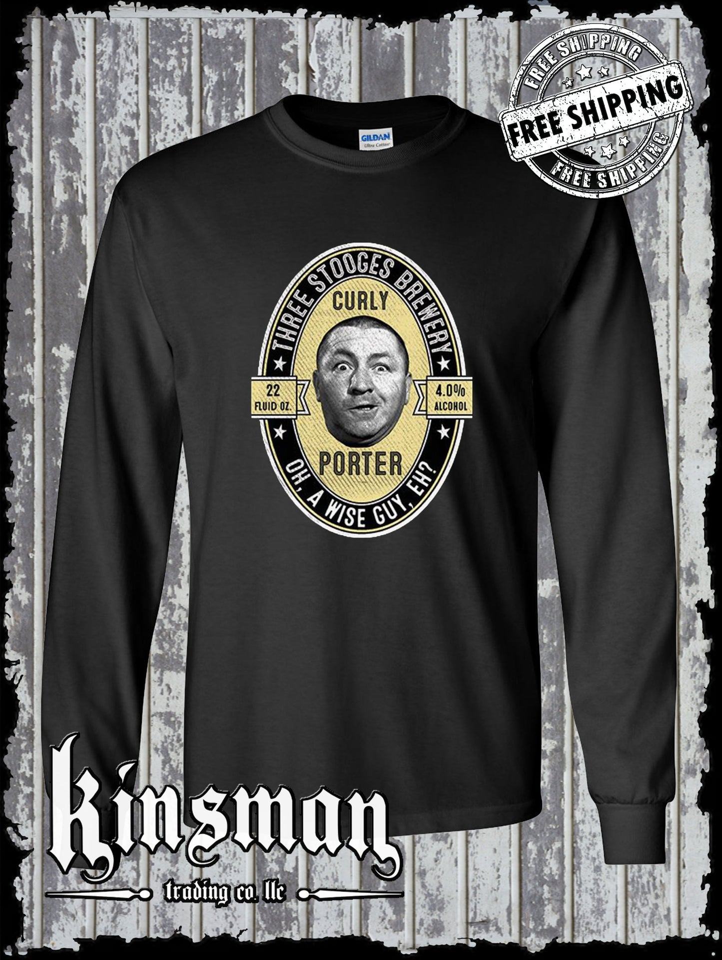 Curly Porter Three Stooges Brewery Long Sleeve T-Shirt - Authentic Licensed Product