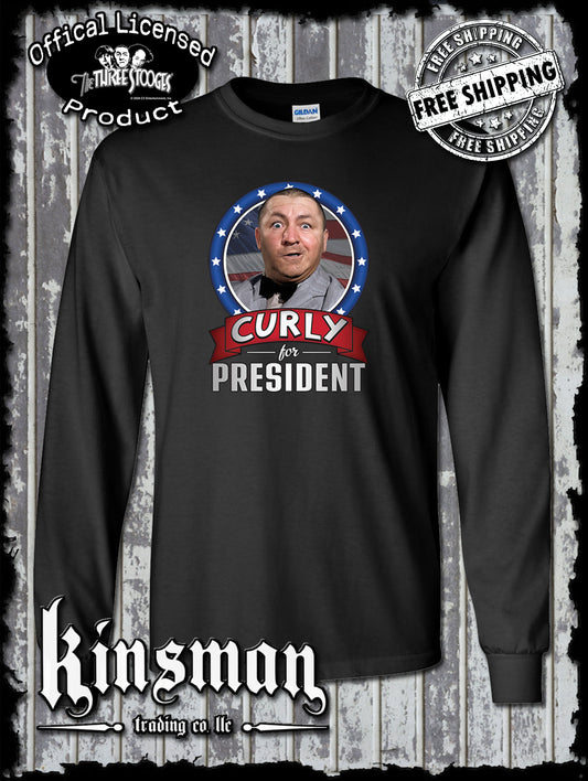 Three Stooges Curly For President Long Sleeve T-Shirt