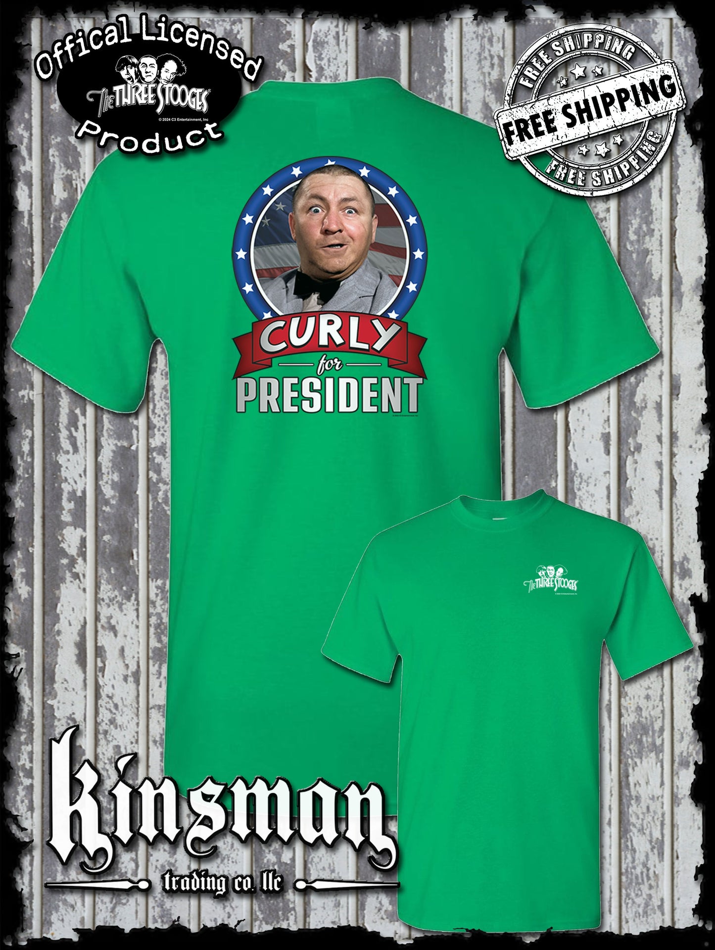 Three Stooges Curly For President 2-Sided T-Shirt