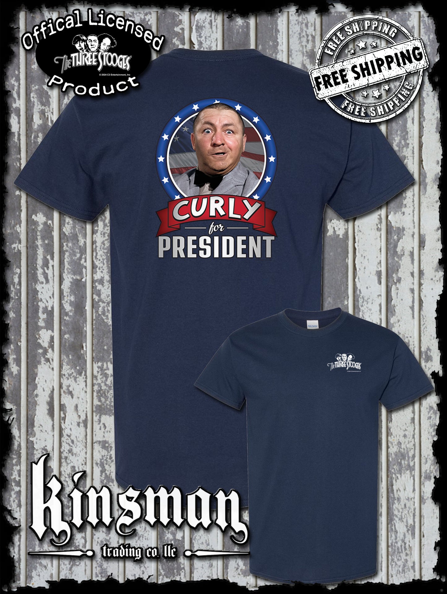 Three Stooges Curly For President 2-Sided T-Shirt