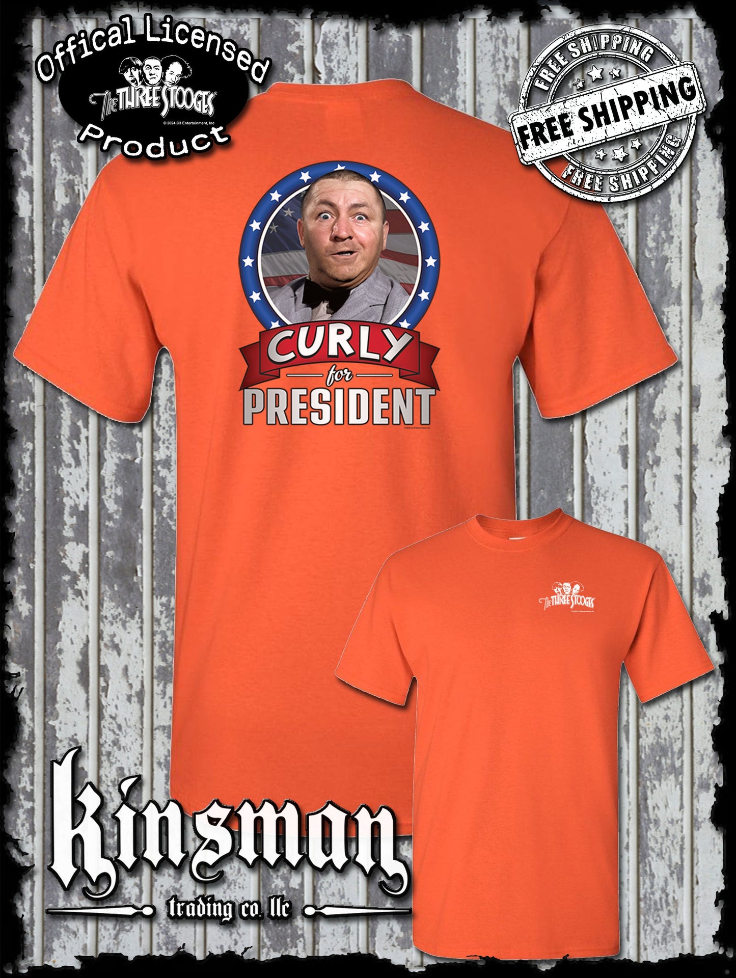 Three Stooges Curly For President 2-Sided T-Shirt