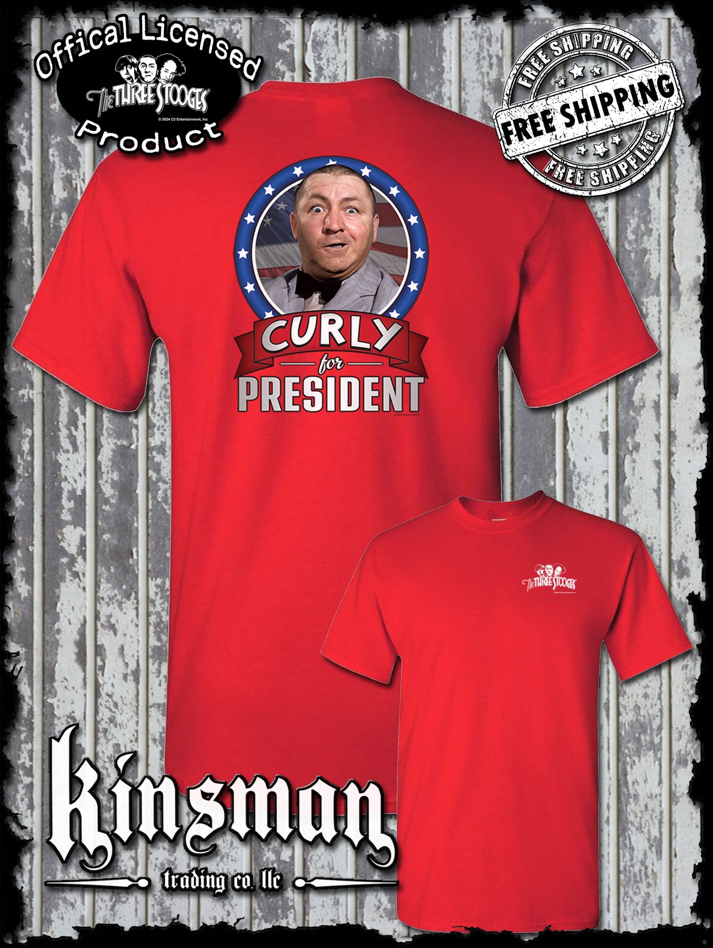 Three Stooges Curly For President 2-Sided T-Shirt