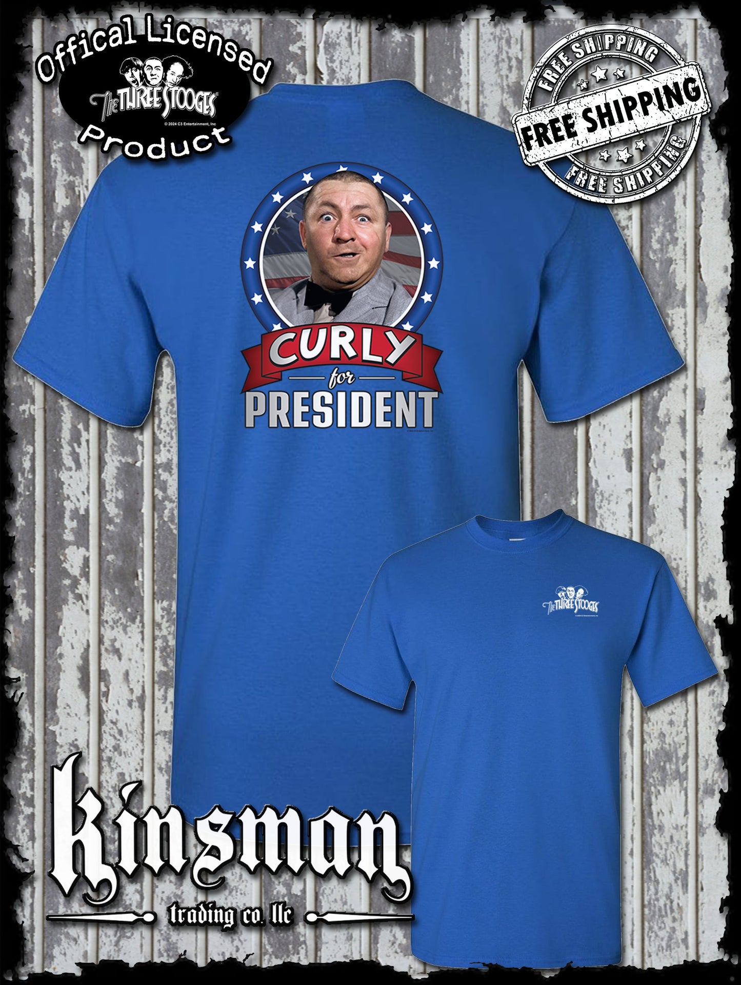 Three Stooges Curly For President 2-Sided T-Shirt
