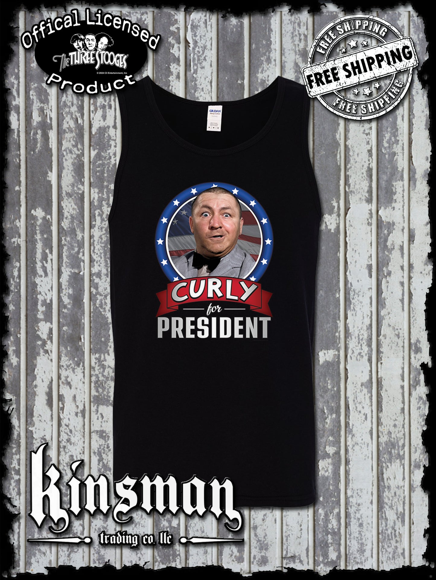 Three Stooges Curly For President Tank Top T-Shirt