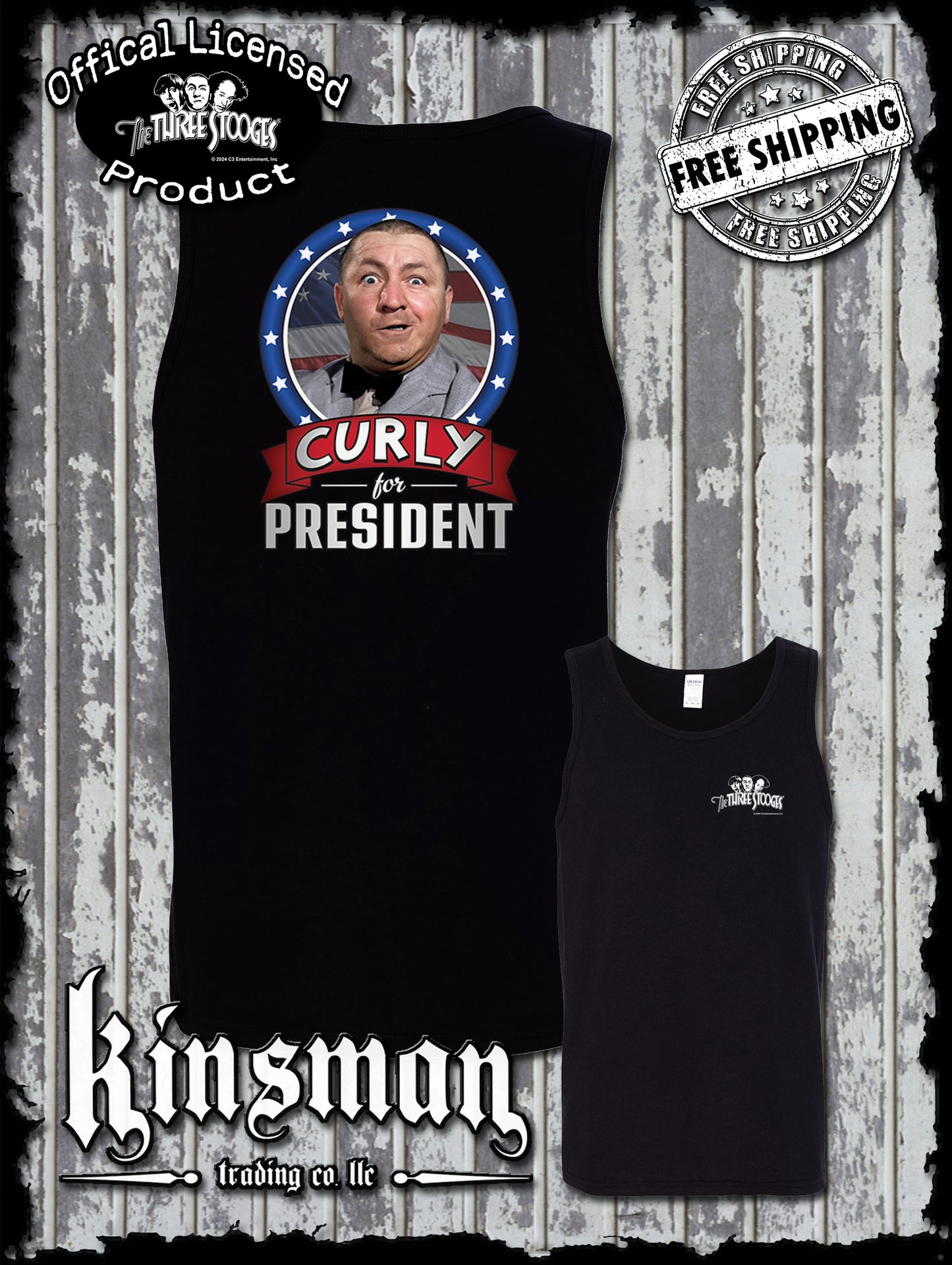 Three Stooges Curly For President 2-Sided Tank Top T-Shirt