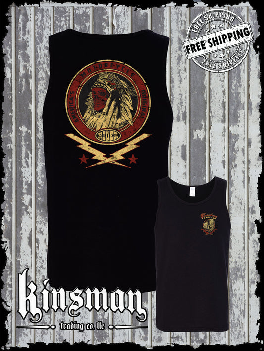 Custom Tradition Motorcycle Biker 2-Sided Tank Top T-Shirt / Indian Skull War Bonnet