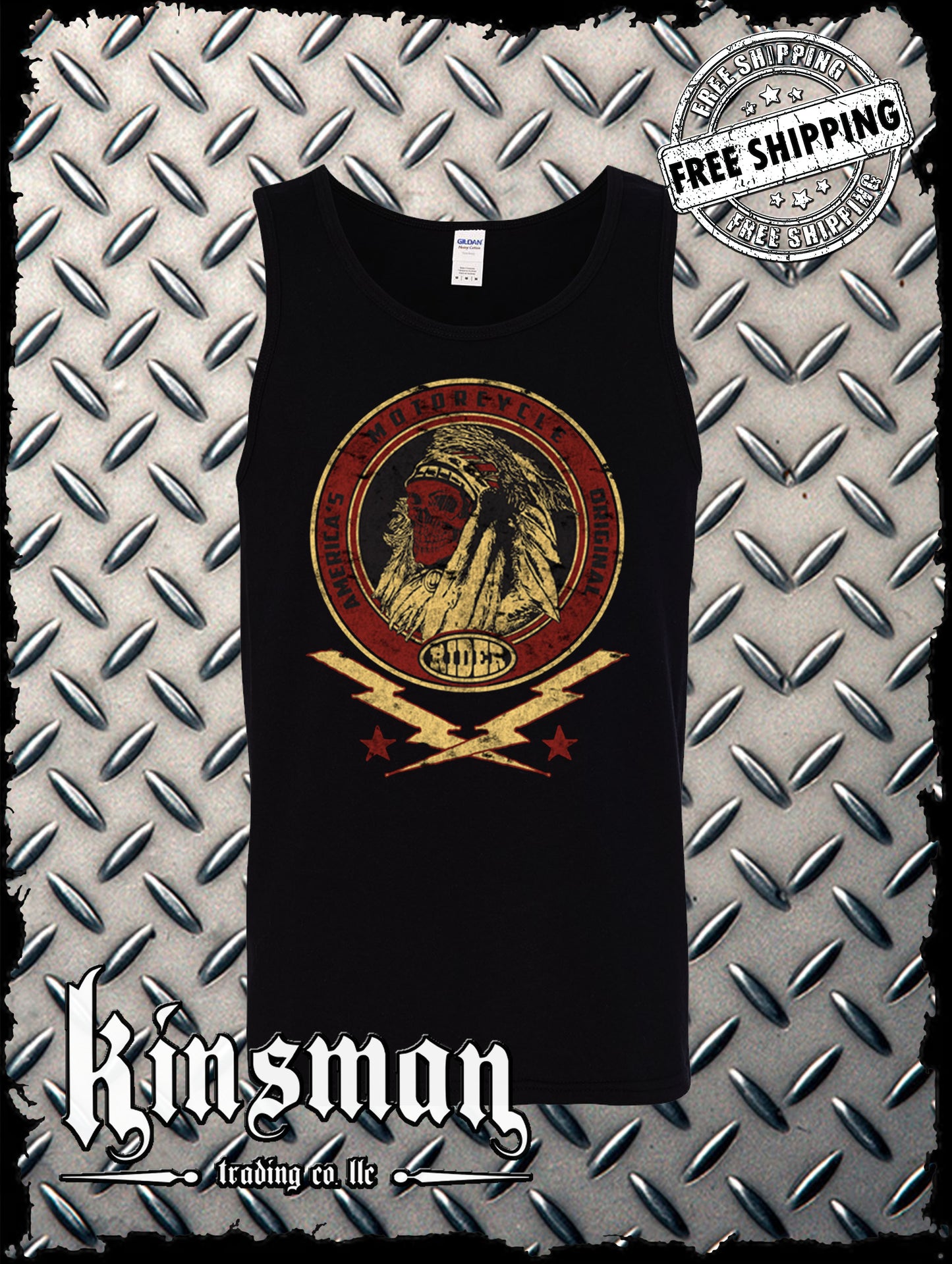 Custom Tradition Motorcycle Biker Tank Top T-Shirt / Indian Skull War Bonnet
